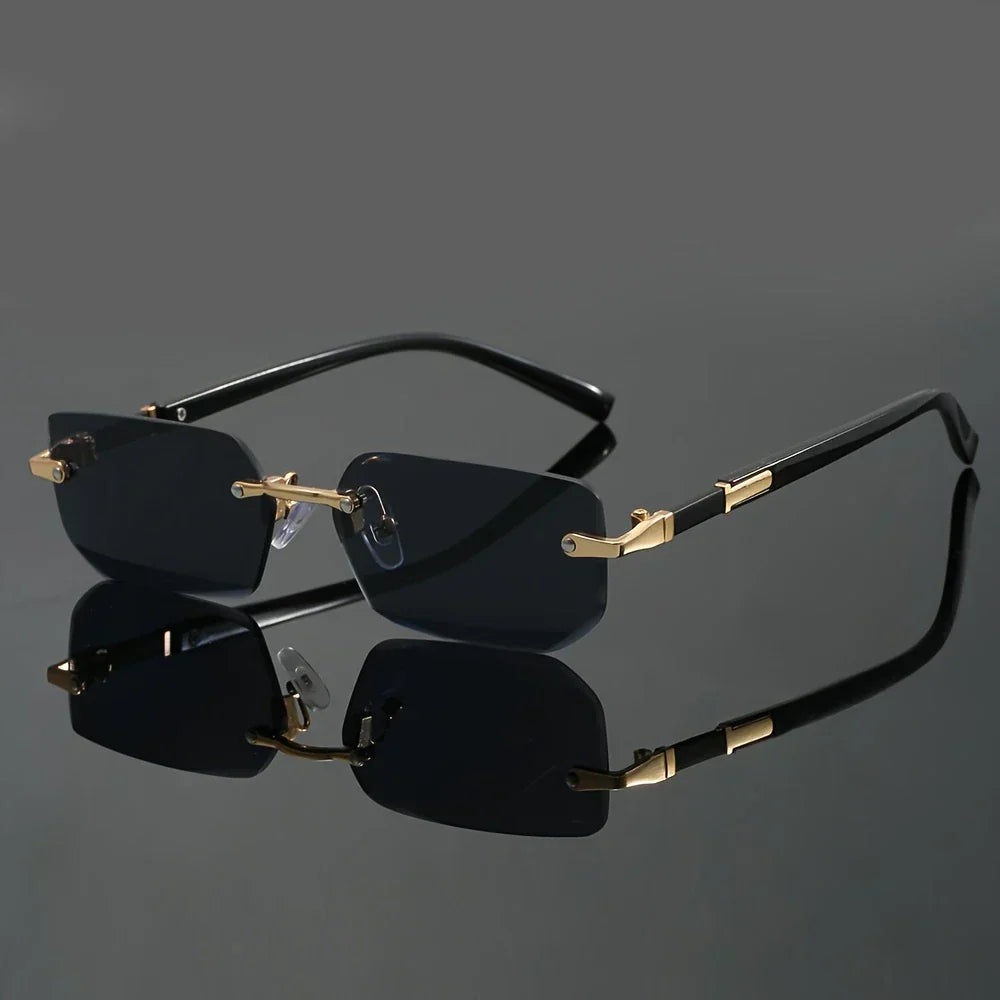 Trendy Rimless Cut Edge Rectangle luxury sunglasses 🕶️ A014